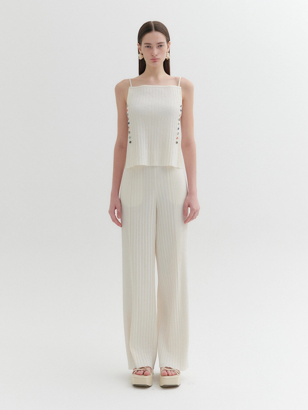 EENK Pleated Straight Pants - Ivory