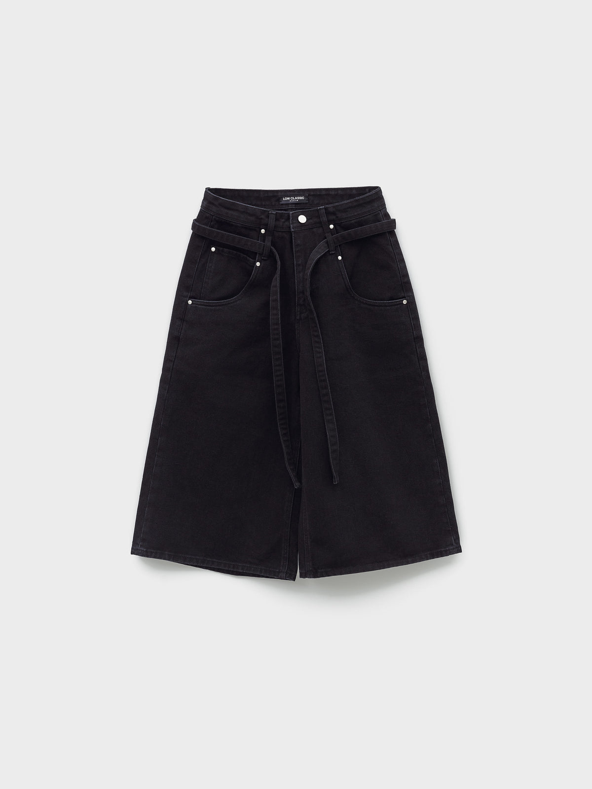 Low Classic Belted Denim Bermuda Pants Black