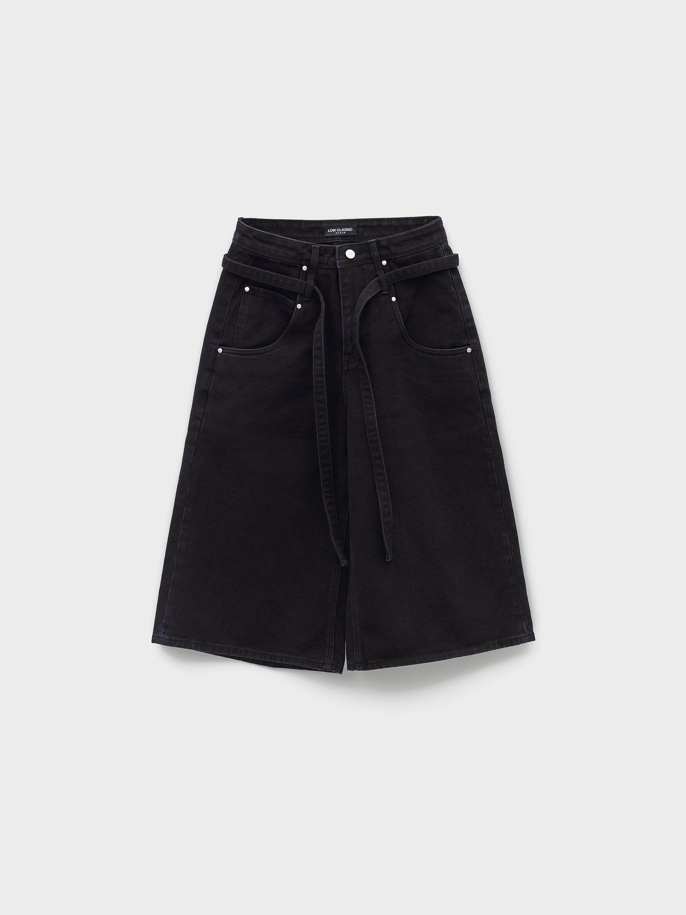 Low Classic Belted Denim Bermuda Pants Black