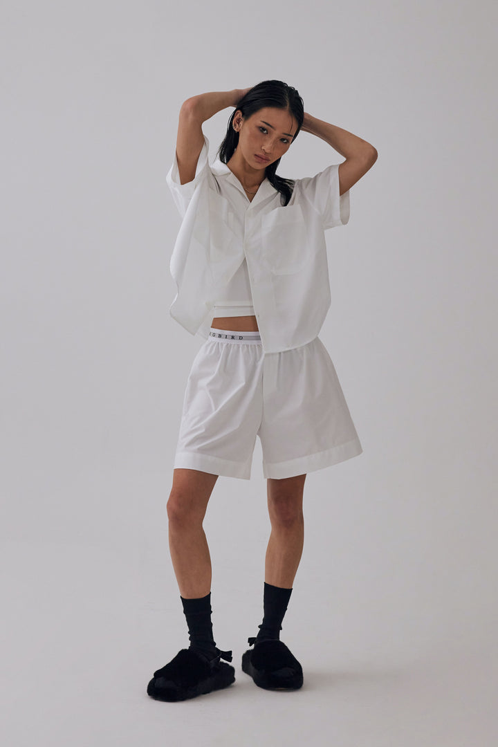 Treemingbird Banding Half Pajama Set-up Shirts White