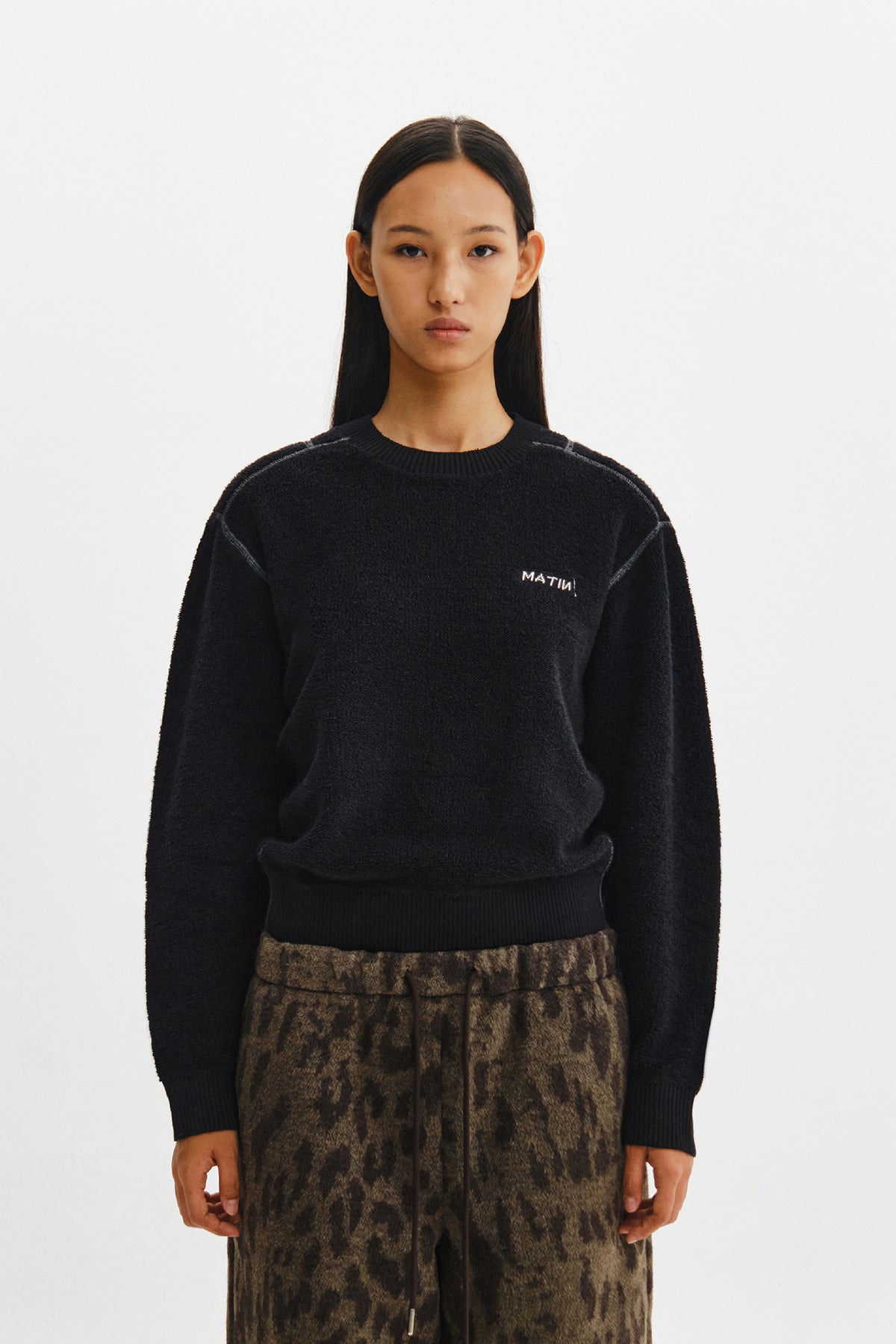 Matinkim Boucle Texture Knit Pullover IN Black