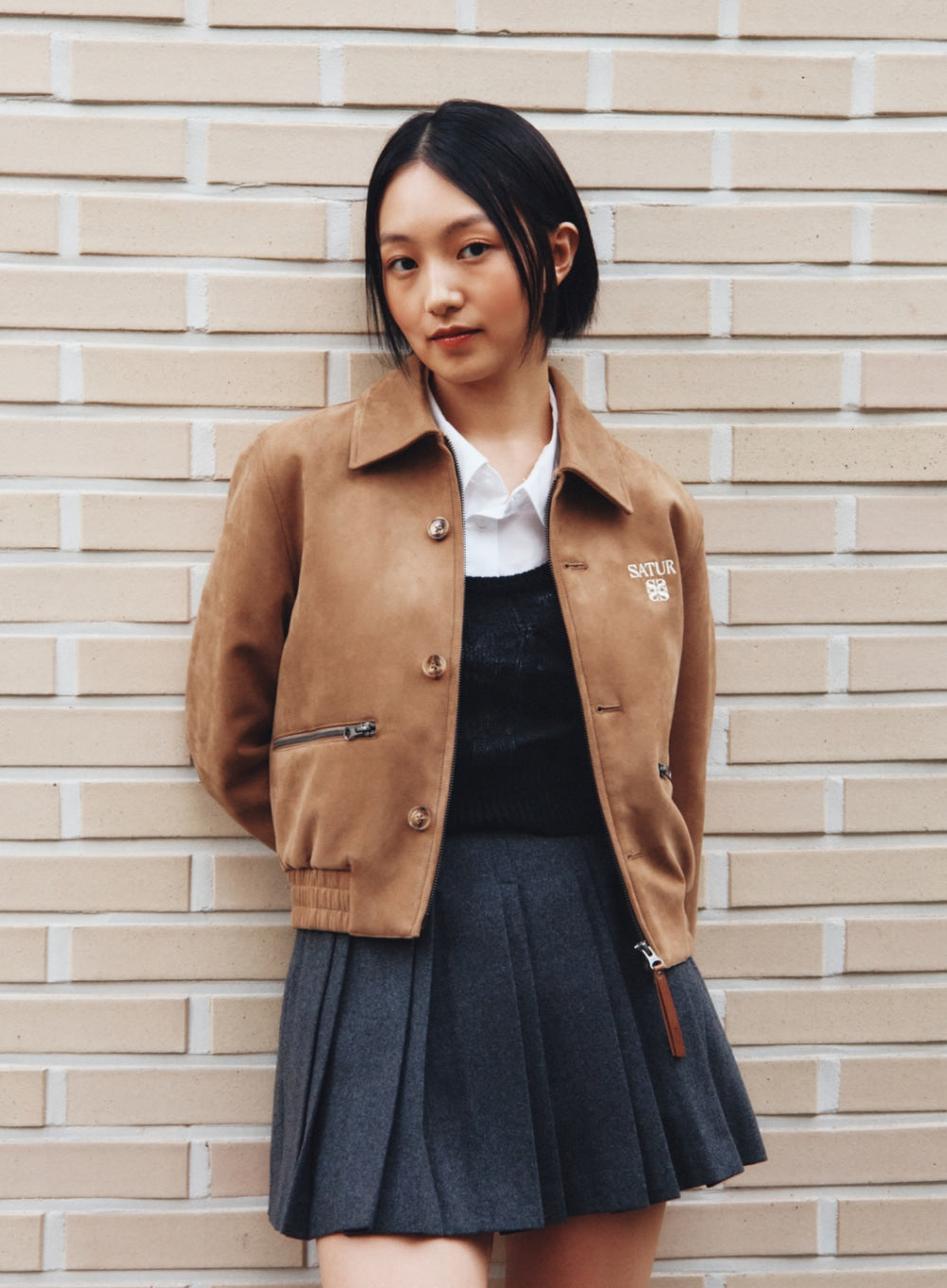 [satur] (W) Teo Faux Suede Short Jacket - Beige