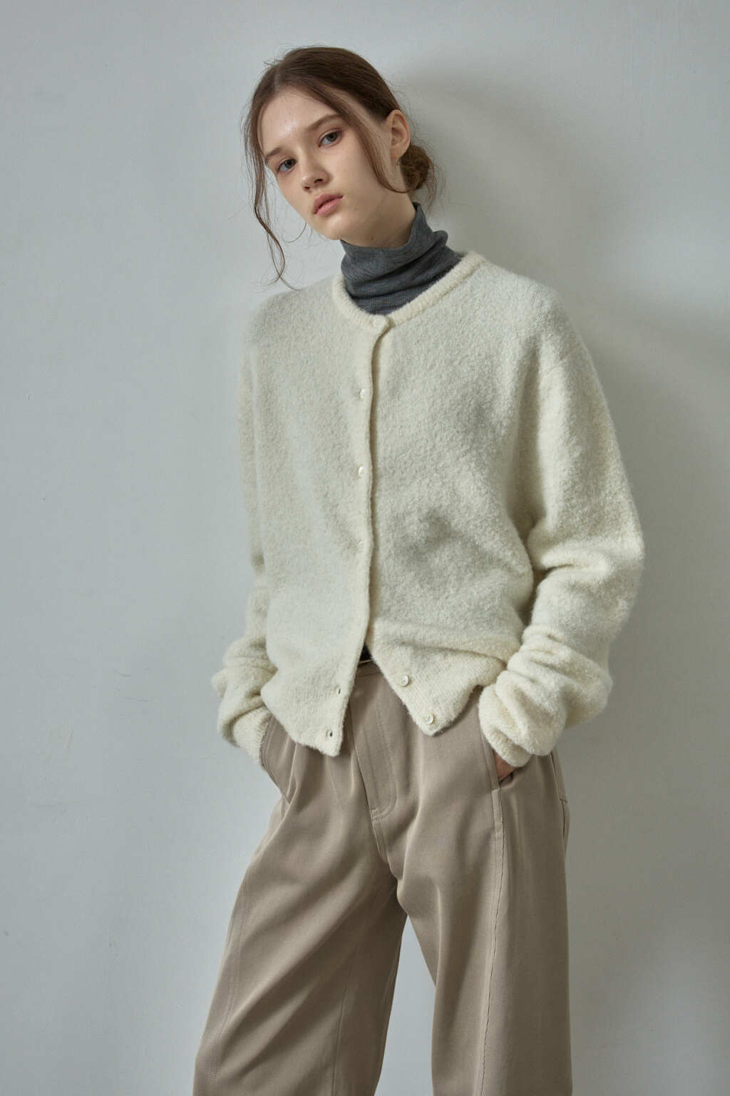 Facade Pattern Alpaca Essential Cardigan ivory