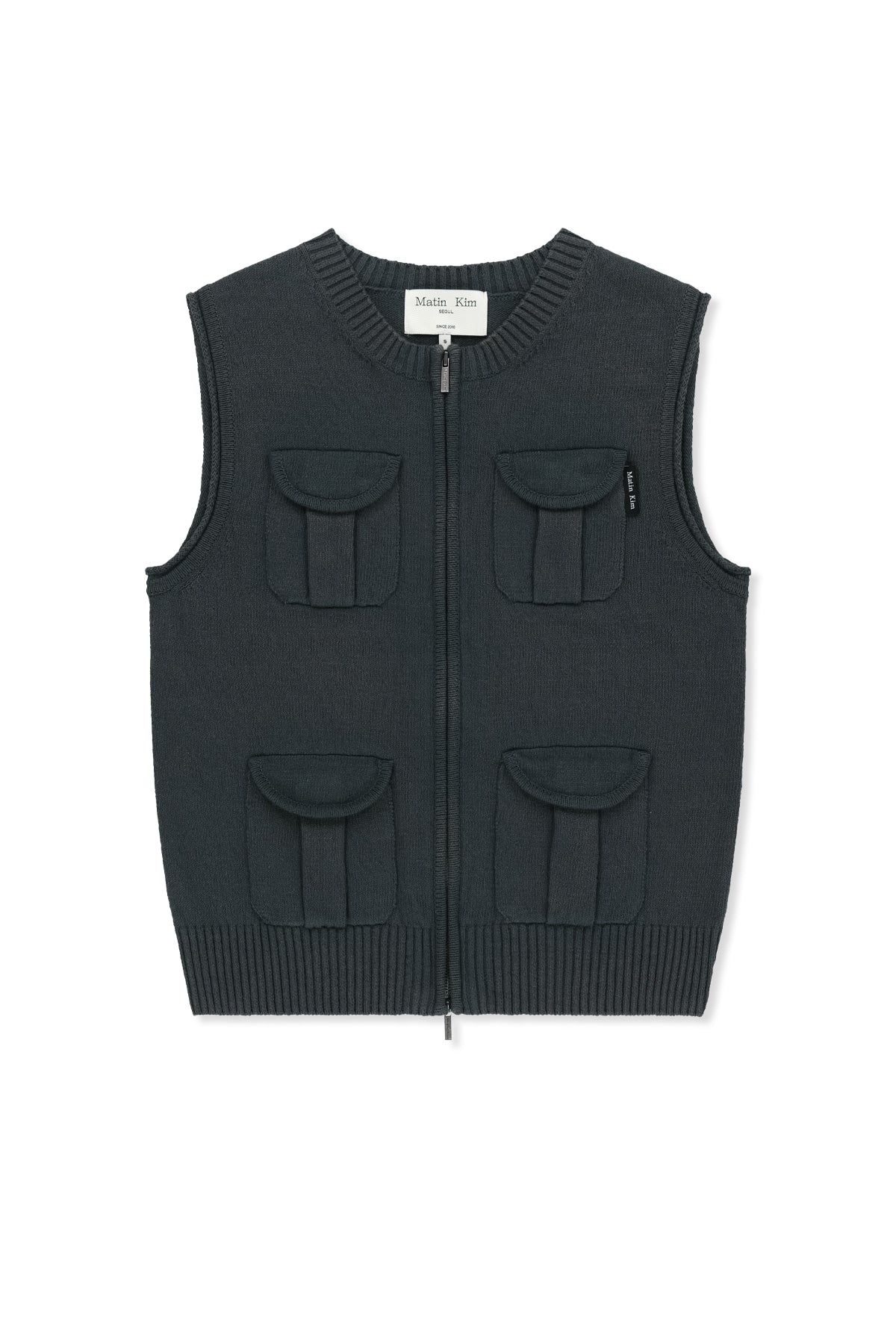 Matinkim Pocket Washed Knit Vest IN Charcoal