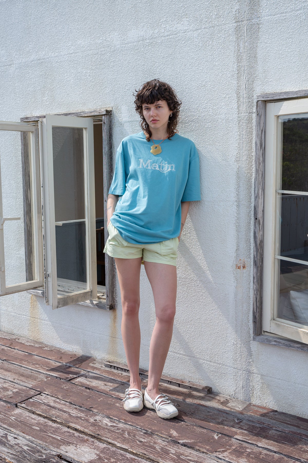 Matinkim Stitch Printing Detail Oversize Top IN Turquoise Blue