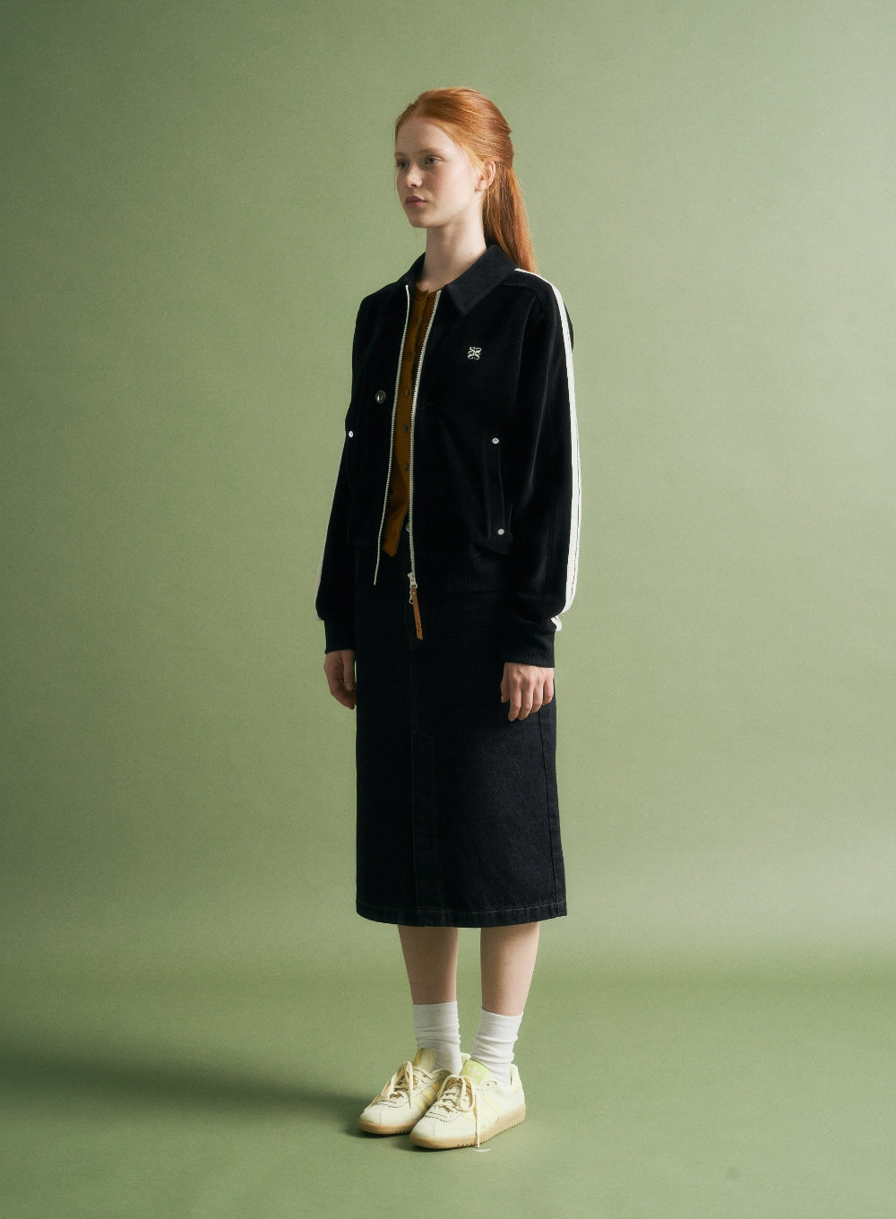 [satur] (W) Lawton Velour Collar Jacket - Black