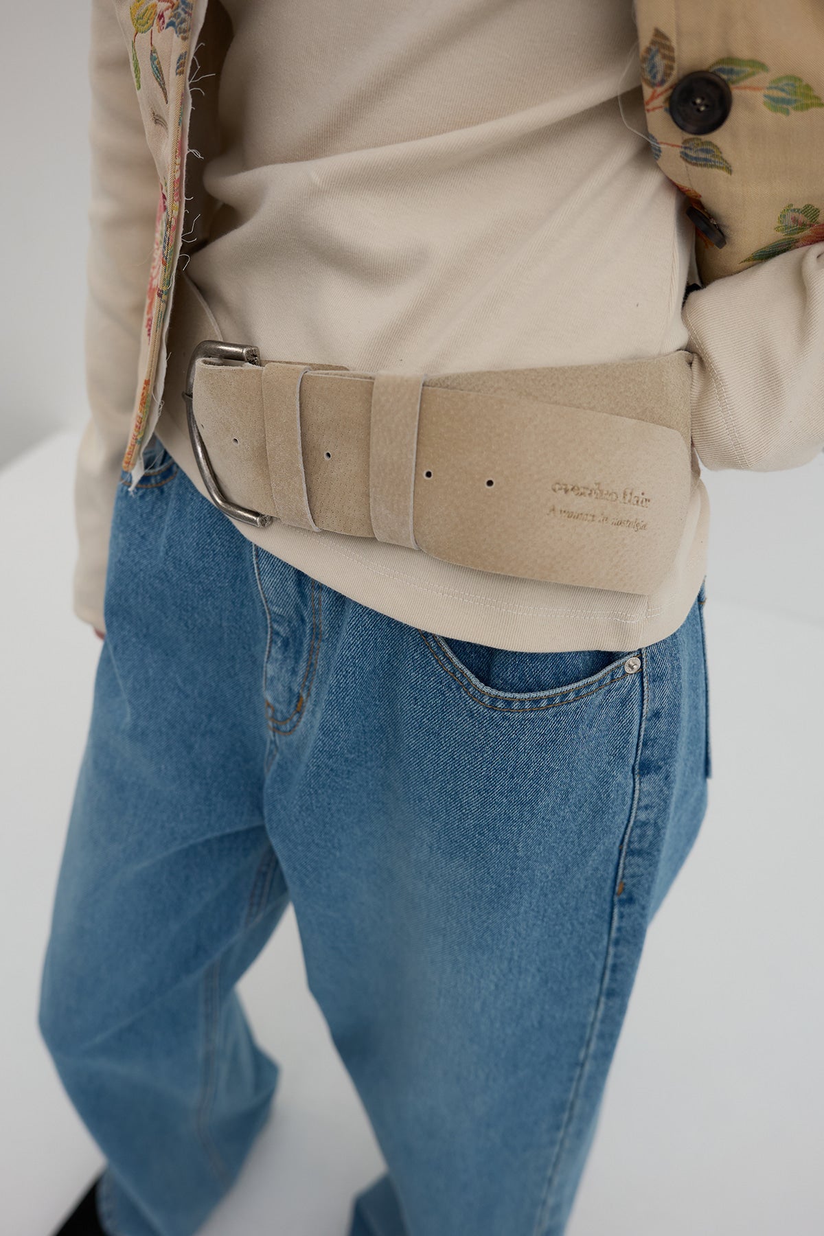 Overdueflair Leather Wide Belt Suede Beige