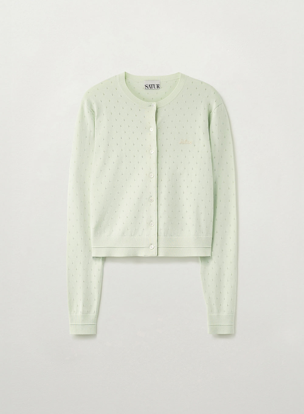 satur (W) Pointel Crewneck Cardigan - Mint - View 3