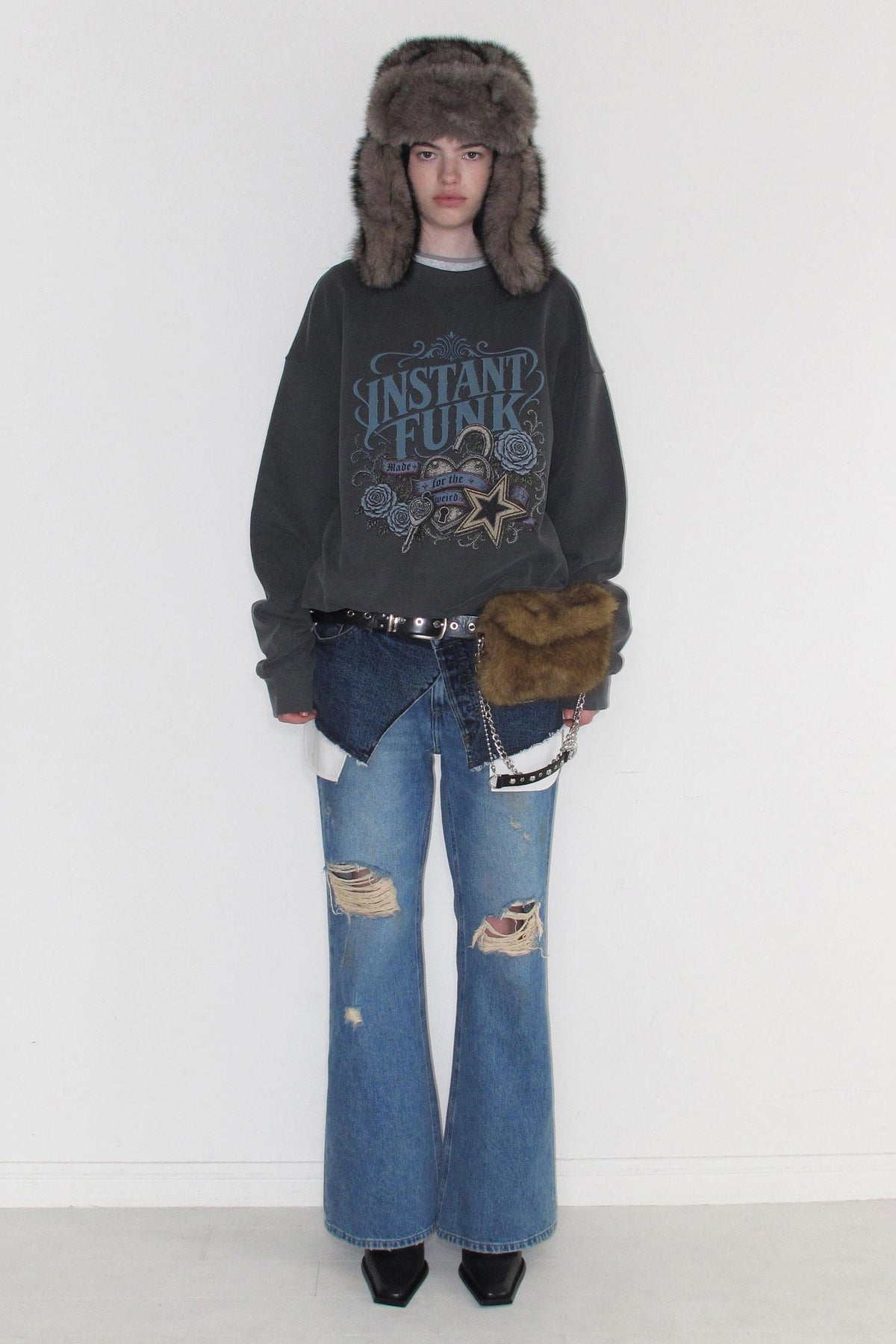Instantfunk Washed Oversized Sweatshirt - Charcoal