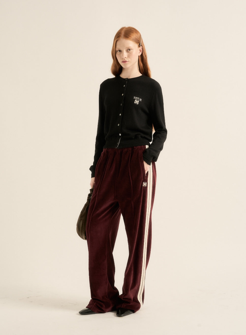 [satur] (W) Lawton Velour Track Pants - Burgundy