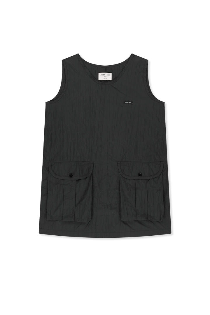Matinkim Raw Edge Patch Pocket Sleeveless Dress IN Black