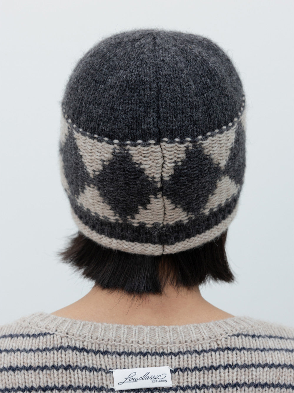 Low Classic Argyle Jacquard Knit Beanie Charcoal