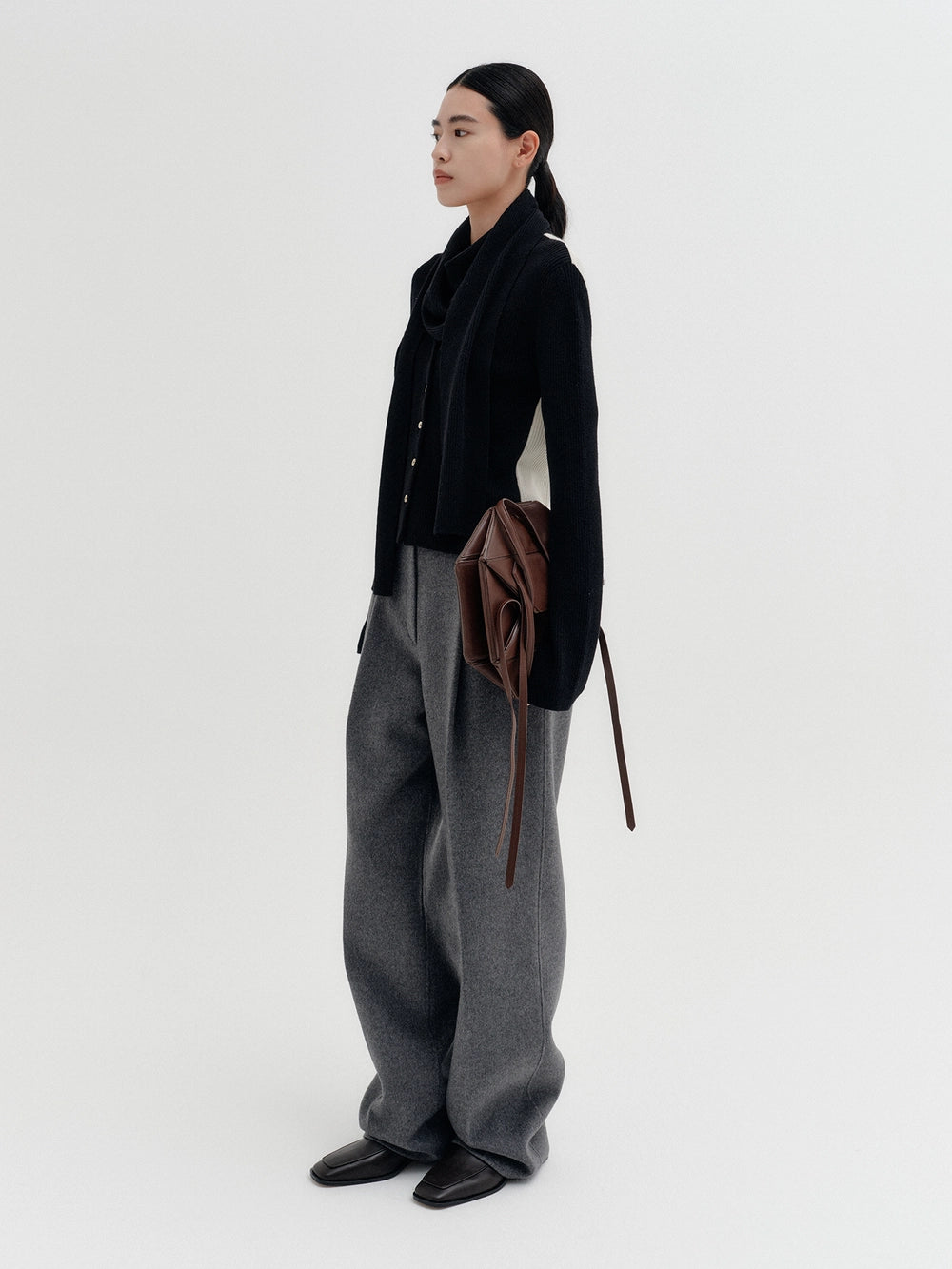 EENK Scarf Layered Knitwear Cardigan - Black
