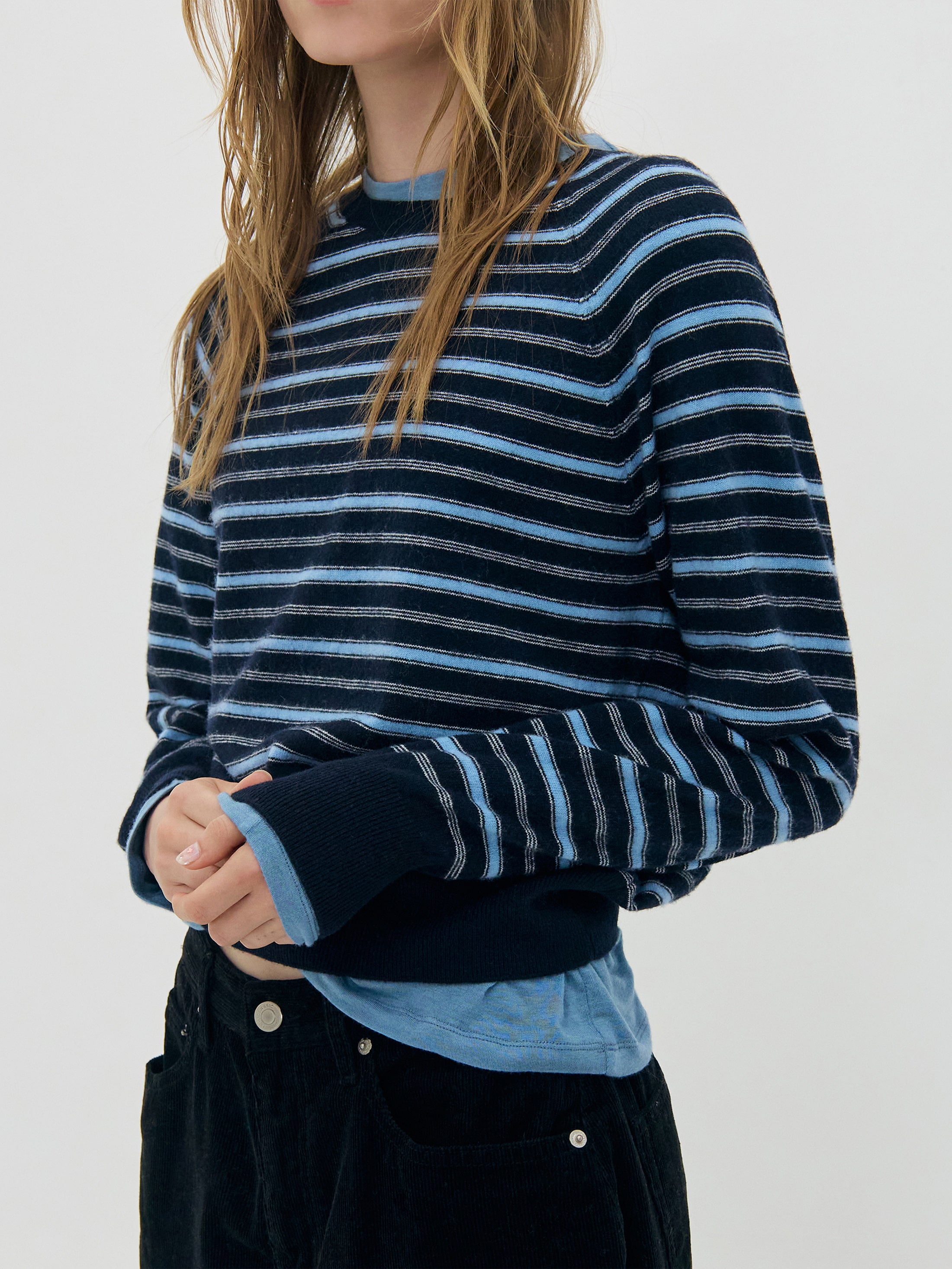 Low Classic Merino Cashmere Striped Sweater Navy
