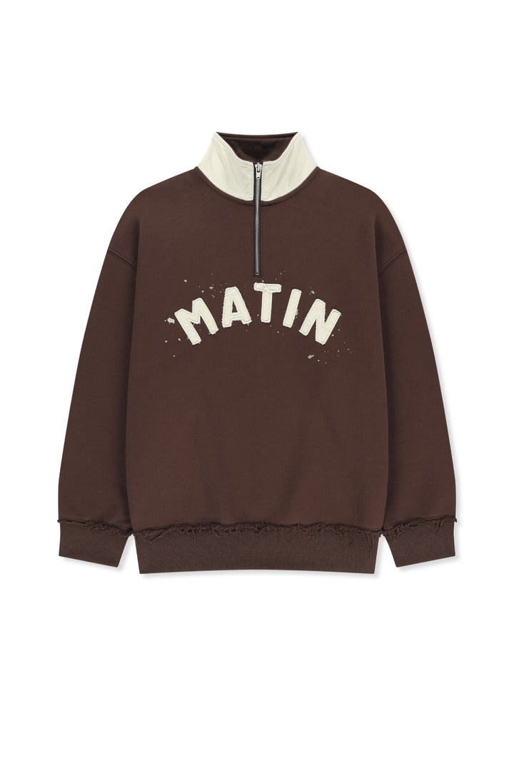Matinkim Applique Logo Collar Quarter Zip UP IN Brown