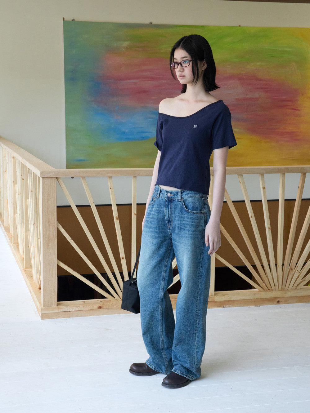 Low Classic Off-Shoulder Raglan Jersey Tee Navy