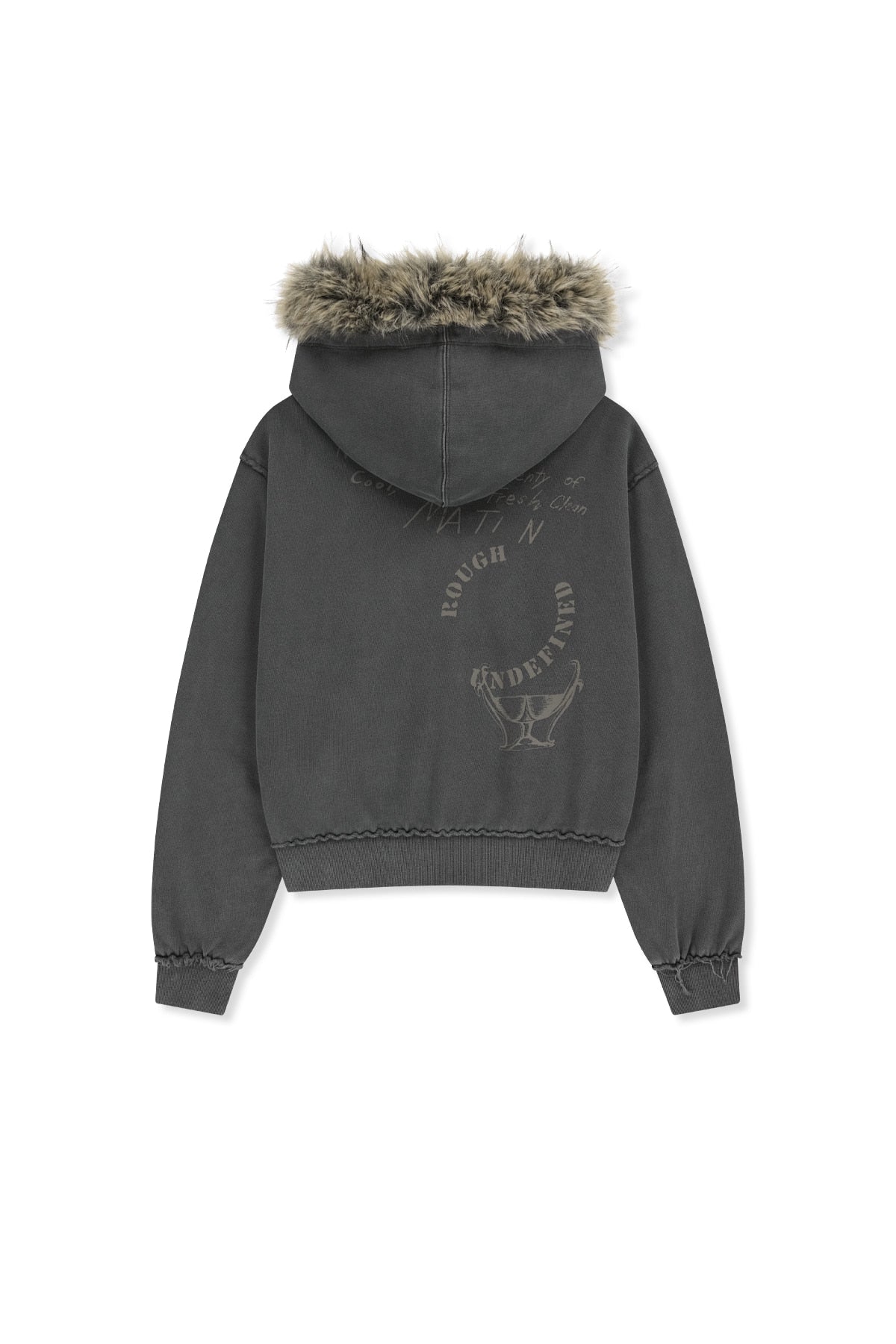 Matinkim Vintage Graffiti Fur-Trim Hoody Zip UP IN Charcoal