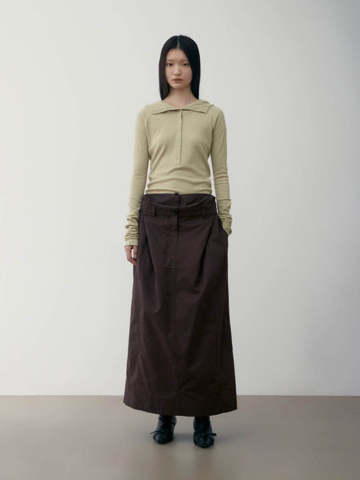 Low Classic Double Waist Long Skirt Brown