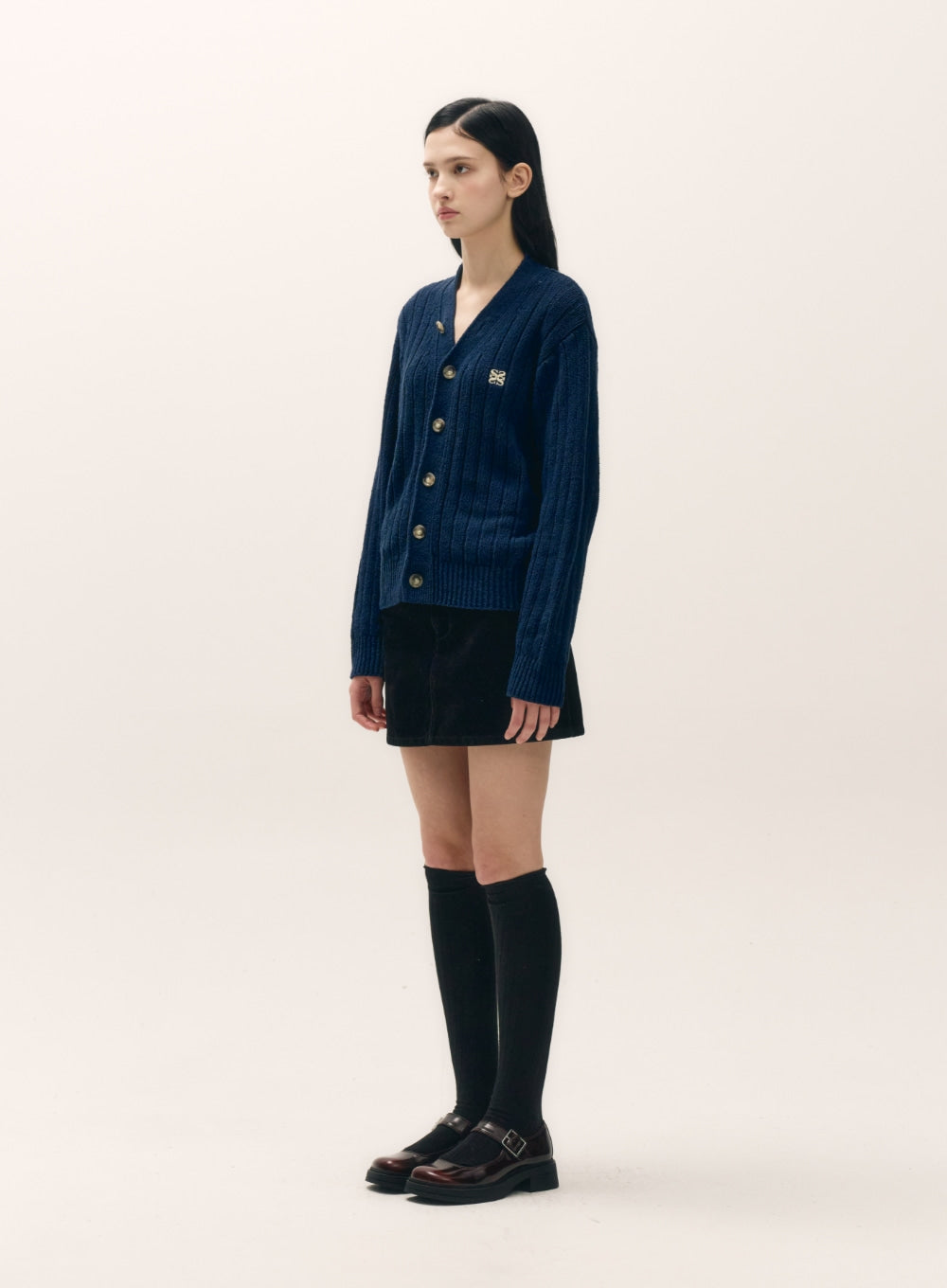 [satur] (W) Faro Over Size Boucle Cardigan - Navy Peony