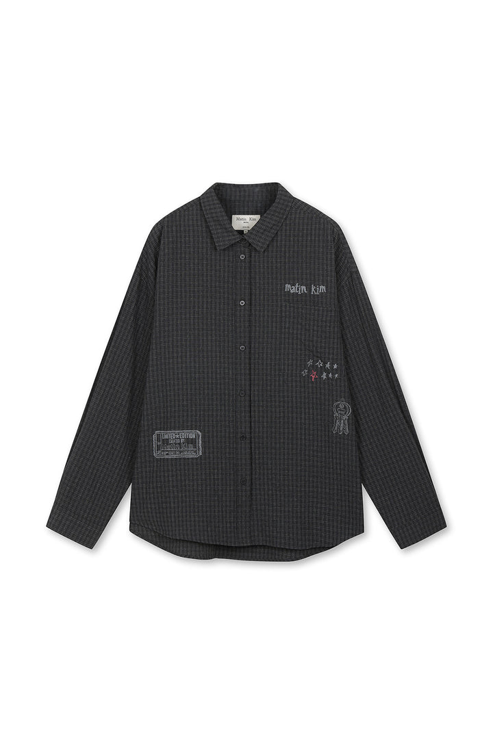 Matinkim Front Graphic Check Shirt IN Charcoal