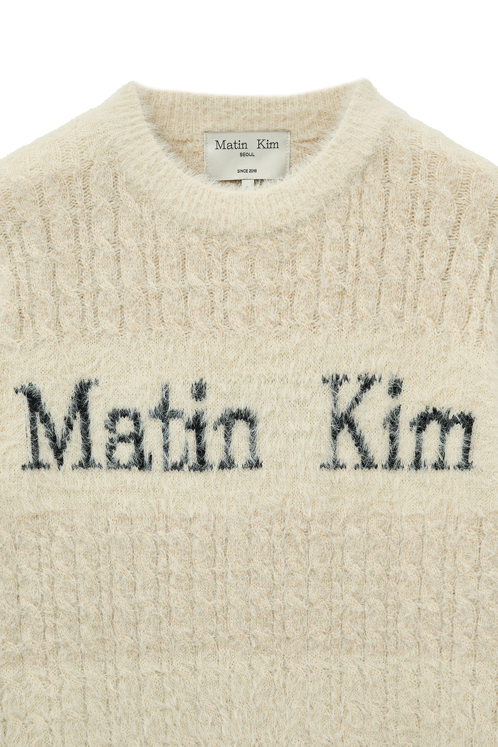 [matinkim] HAIRY CABLE KNIT PULLOVER IN LIGHT BEIGE