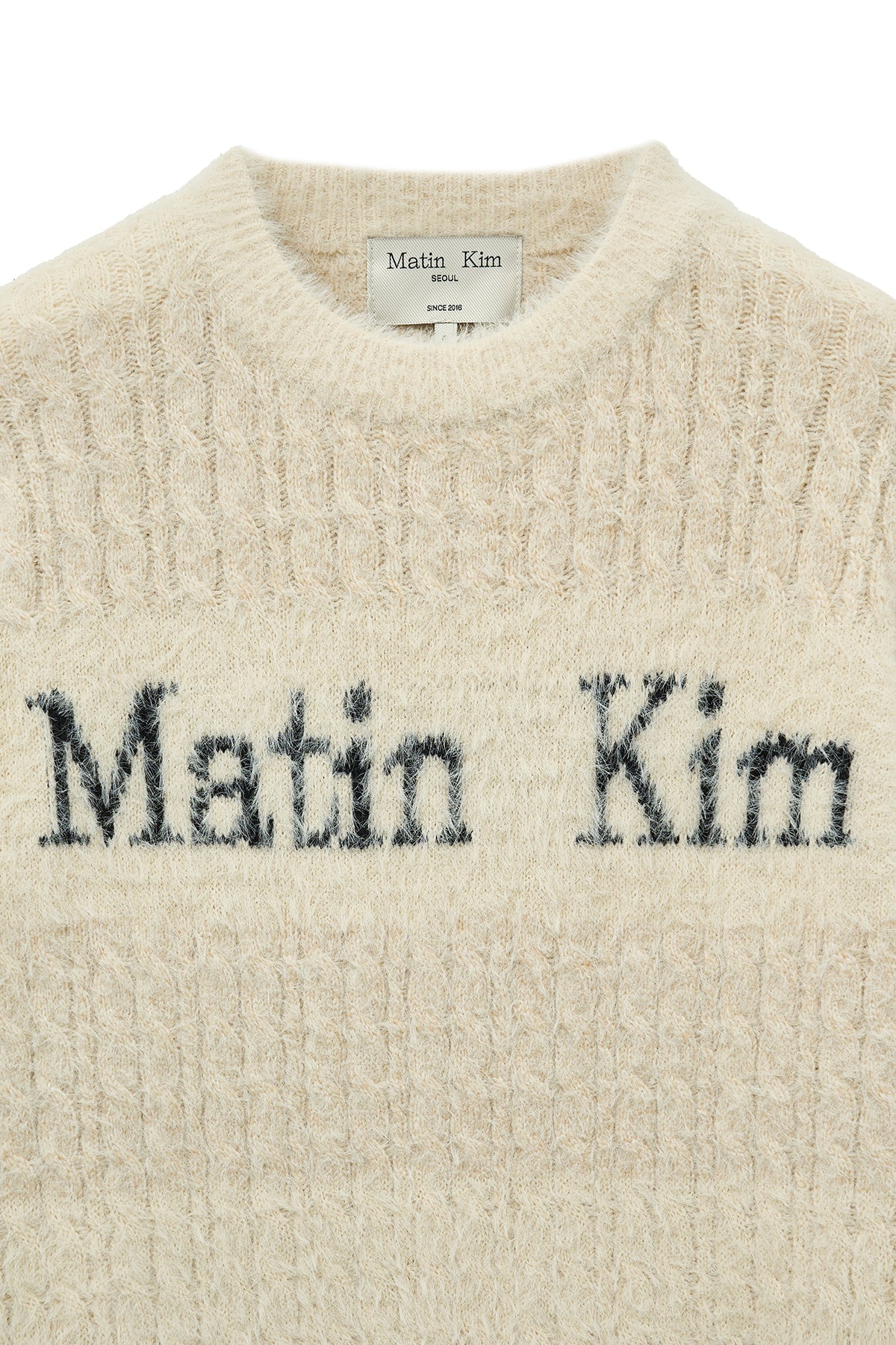 [matinkim] HAIRY CABLE KNIT PULLOVER IN LIGHT BEIGE