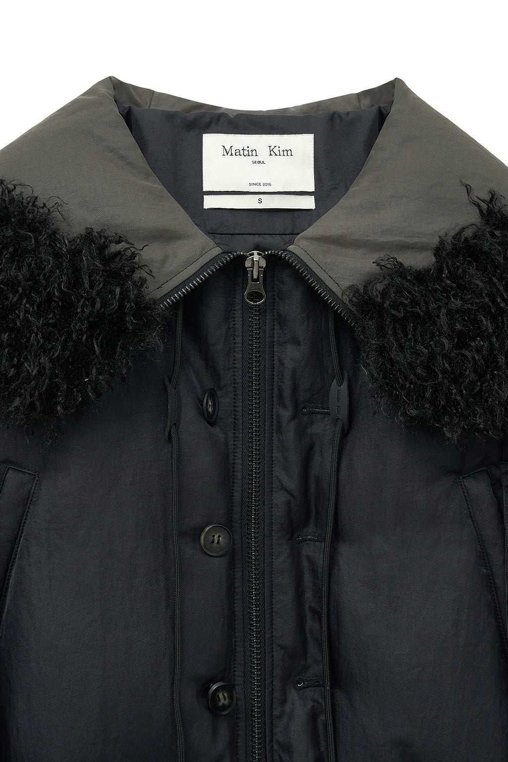 [matinkim] FUR HOODY BOMBER DOWN JUMPER IN BLACK