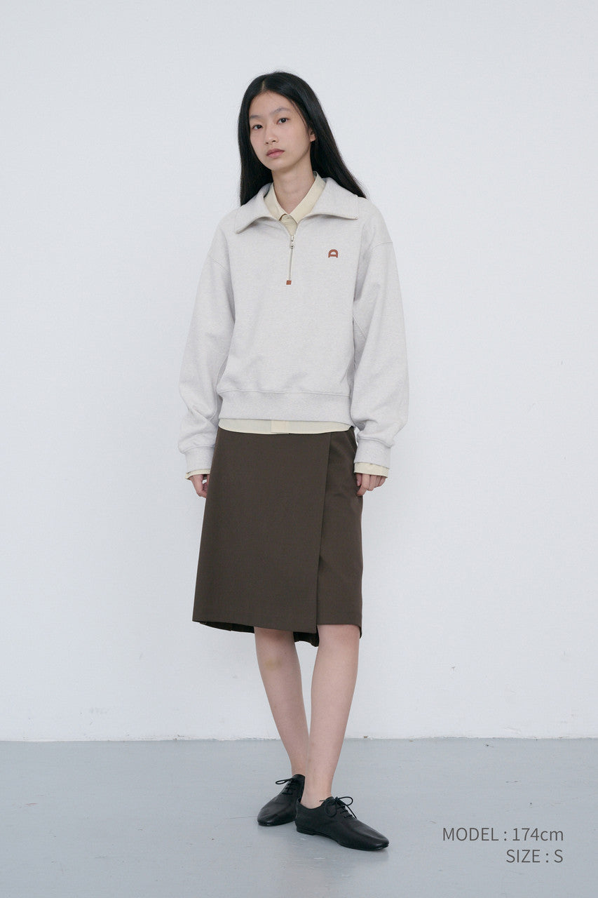 Dunst Unisex Leather Logo Half Zip-Up Sweatshirt Oatmeal Melange