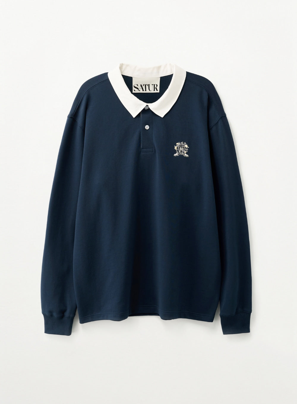 [SATUR] Crest Logo Rugby Long Sleeve - Navy