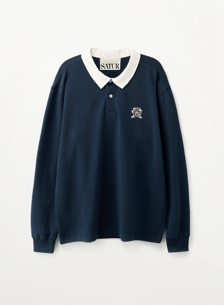Satur Crest Logo Rugby Long Sleeve - Navy