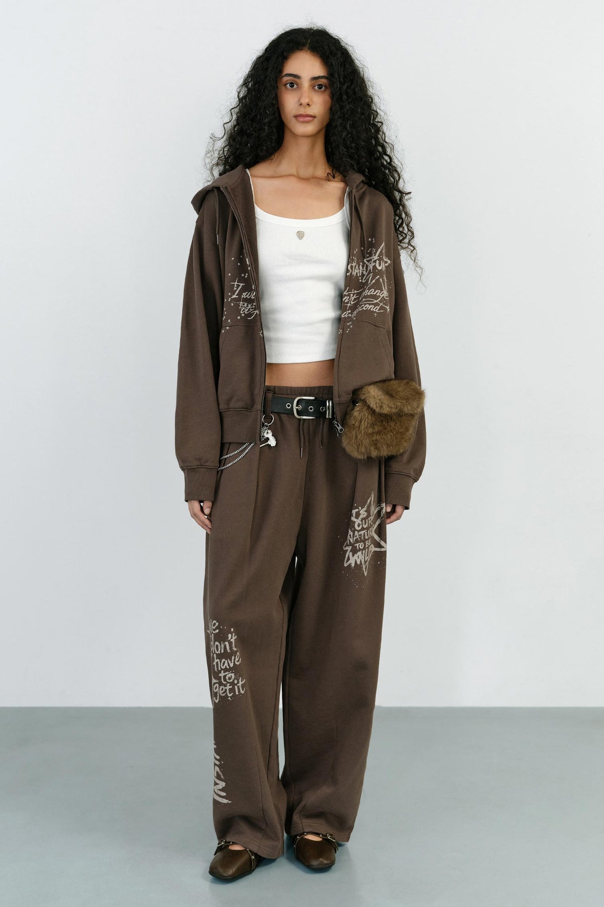 Instantfunk Washed Graphic Sweat Pants - Brown