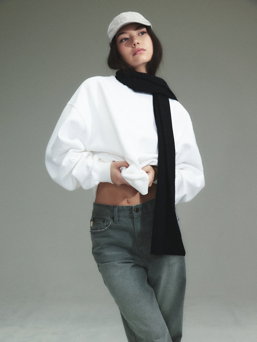 GLOWNY G Classic Washed Sweatshirts (White)