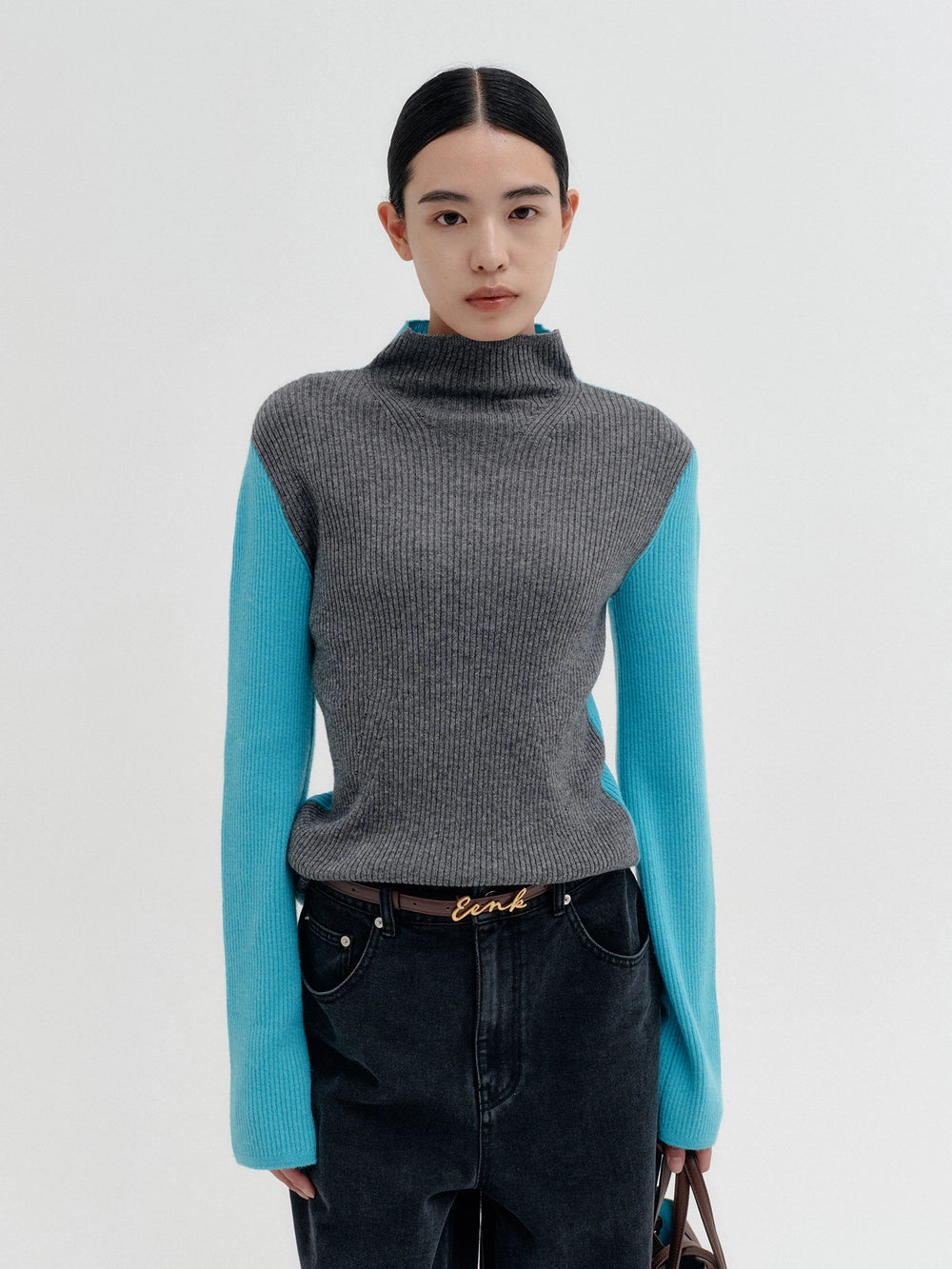 EENK Contrast High-Neck Knitwear Top - Mint
