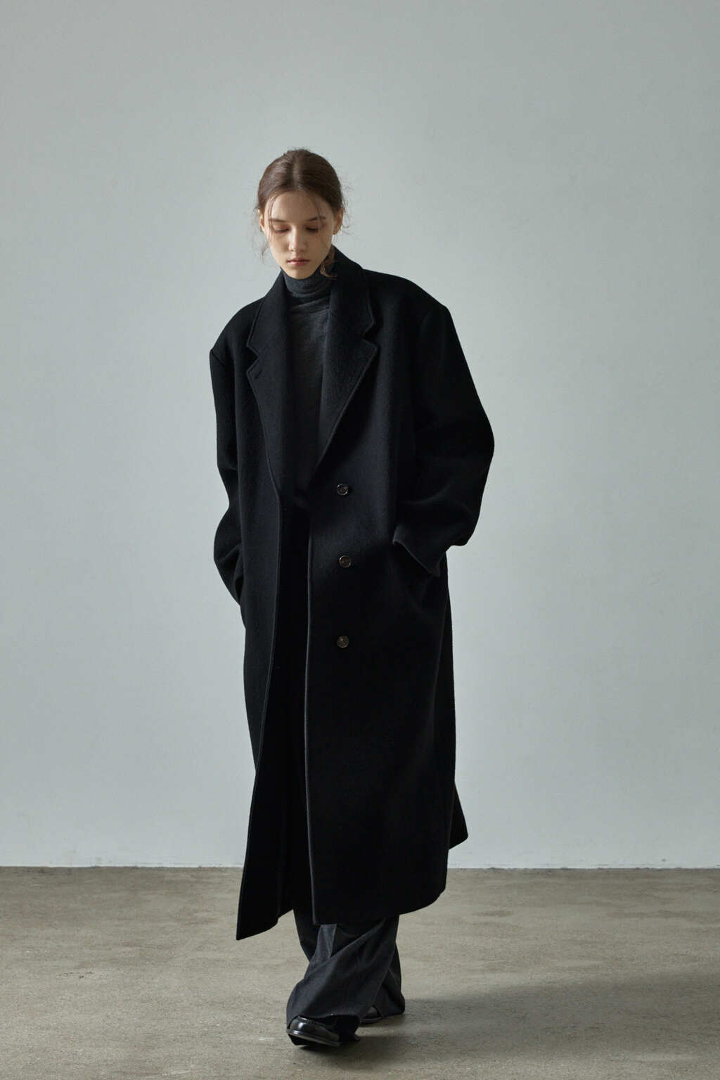 Facade Pattern Cashmere Single Coat black