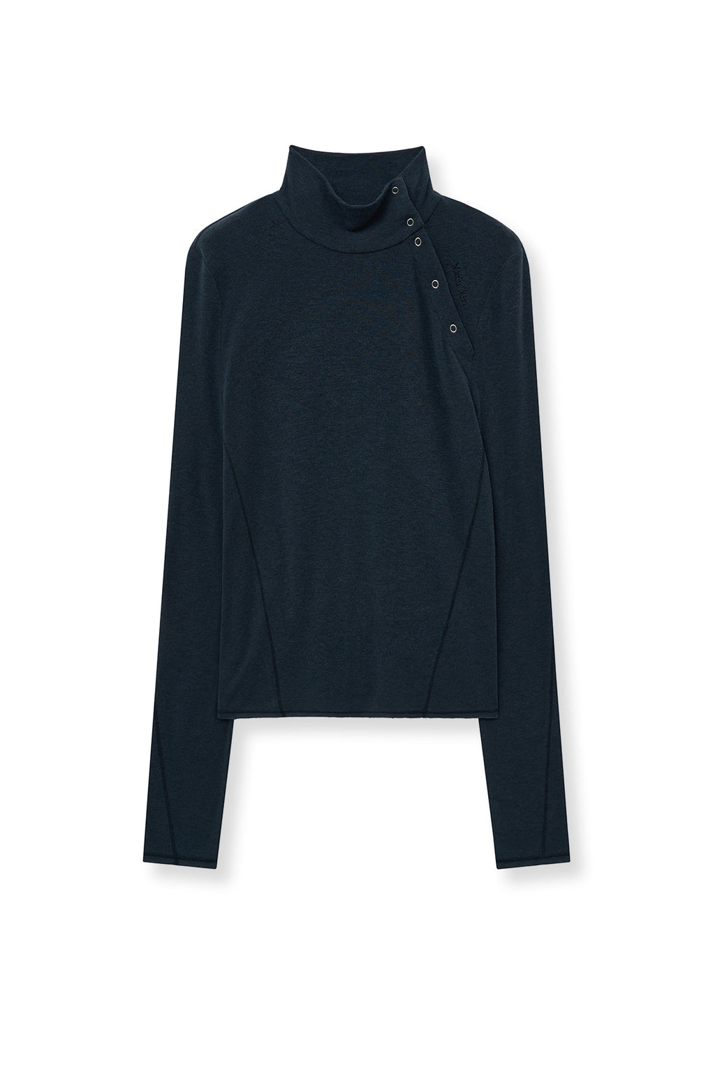 [matinkim] BUTTON SLIT HALF NECK TOP IN NAVY