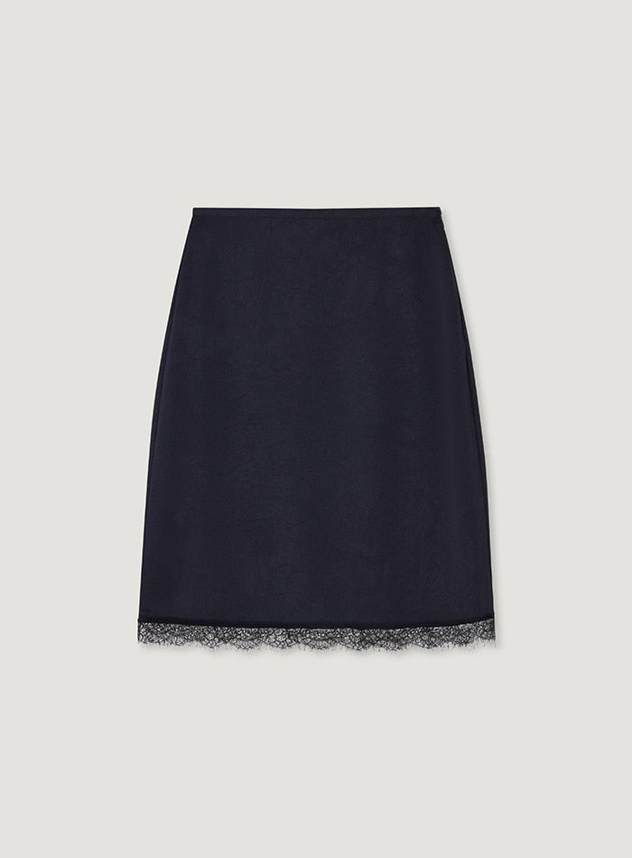 Mango Maniplease Aile Satin Lace Skirt Navy