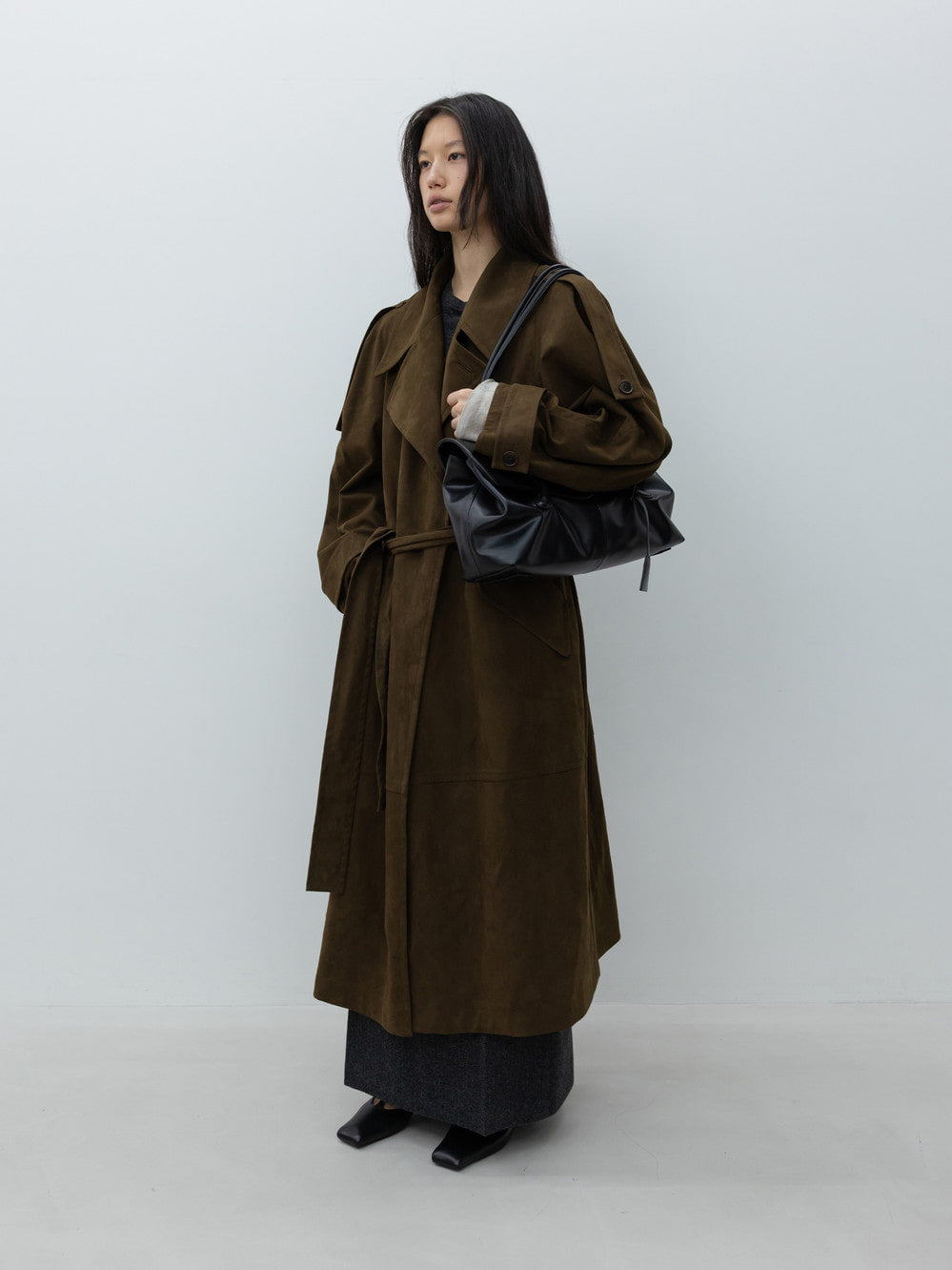 Low Classic Artificial Suede Trench Coat Khaki Brown