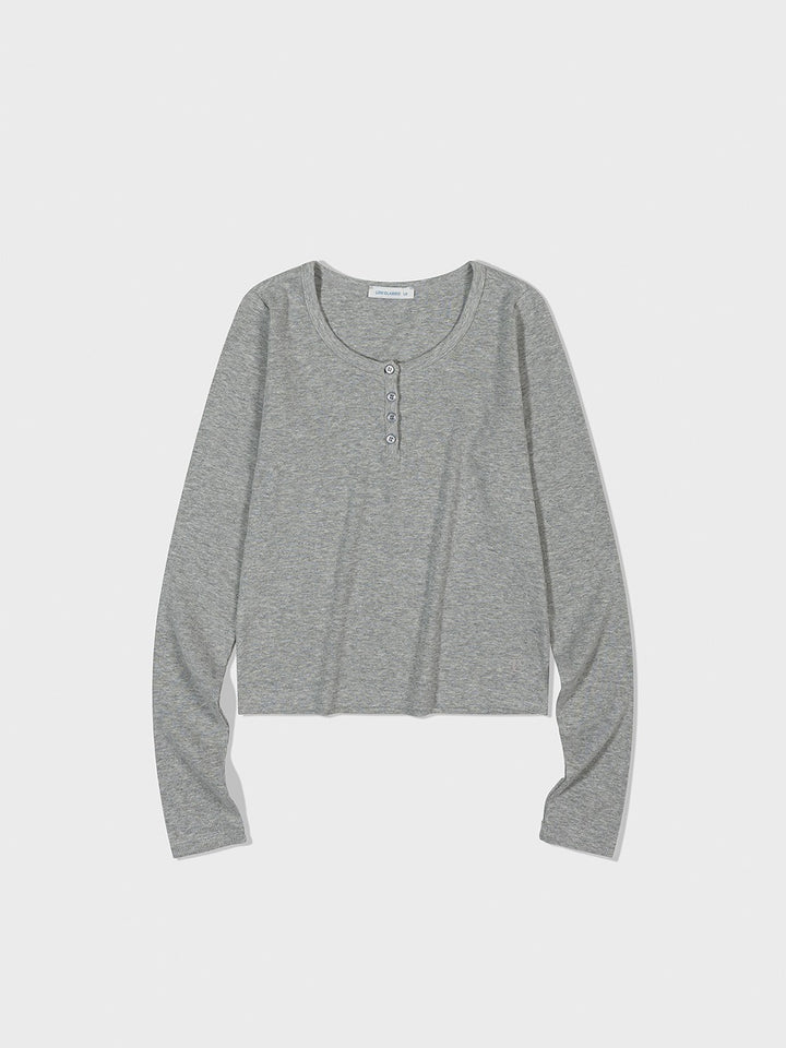 Low Classic Henry Neck Long Sleeve T-Shirt Melange Grey