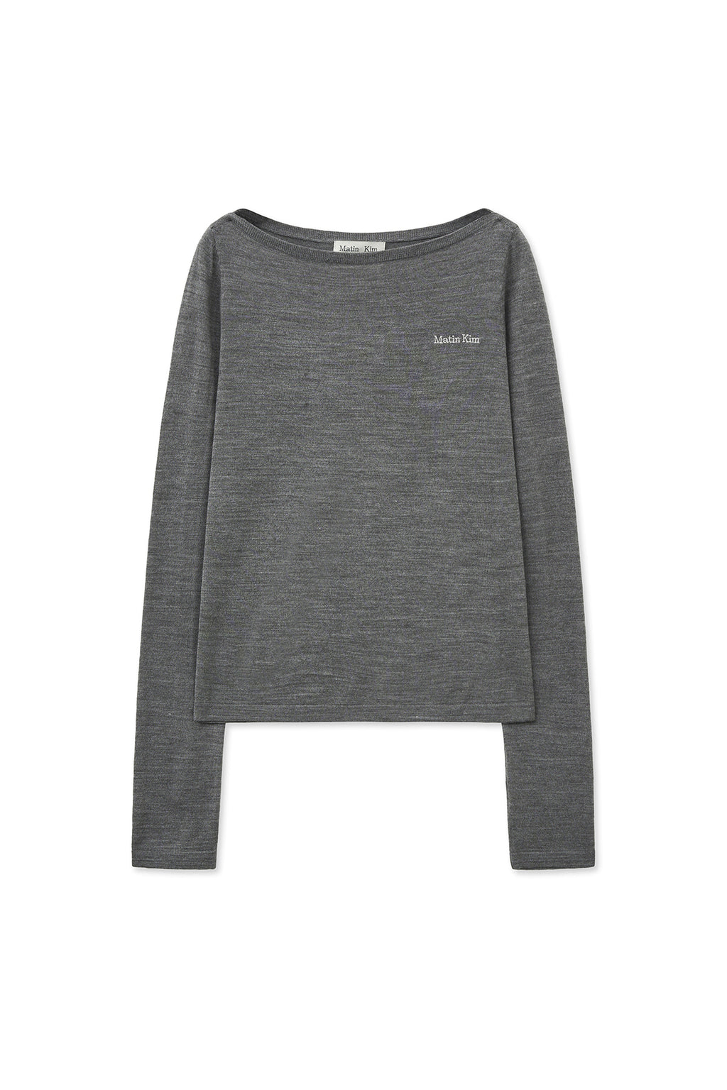 [matinkim] ESSENTIAL BOAT NECK KNIT TOP IN GREY