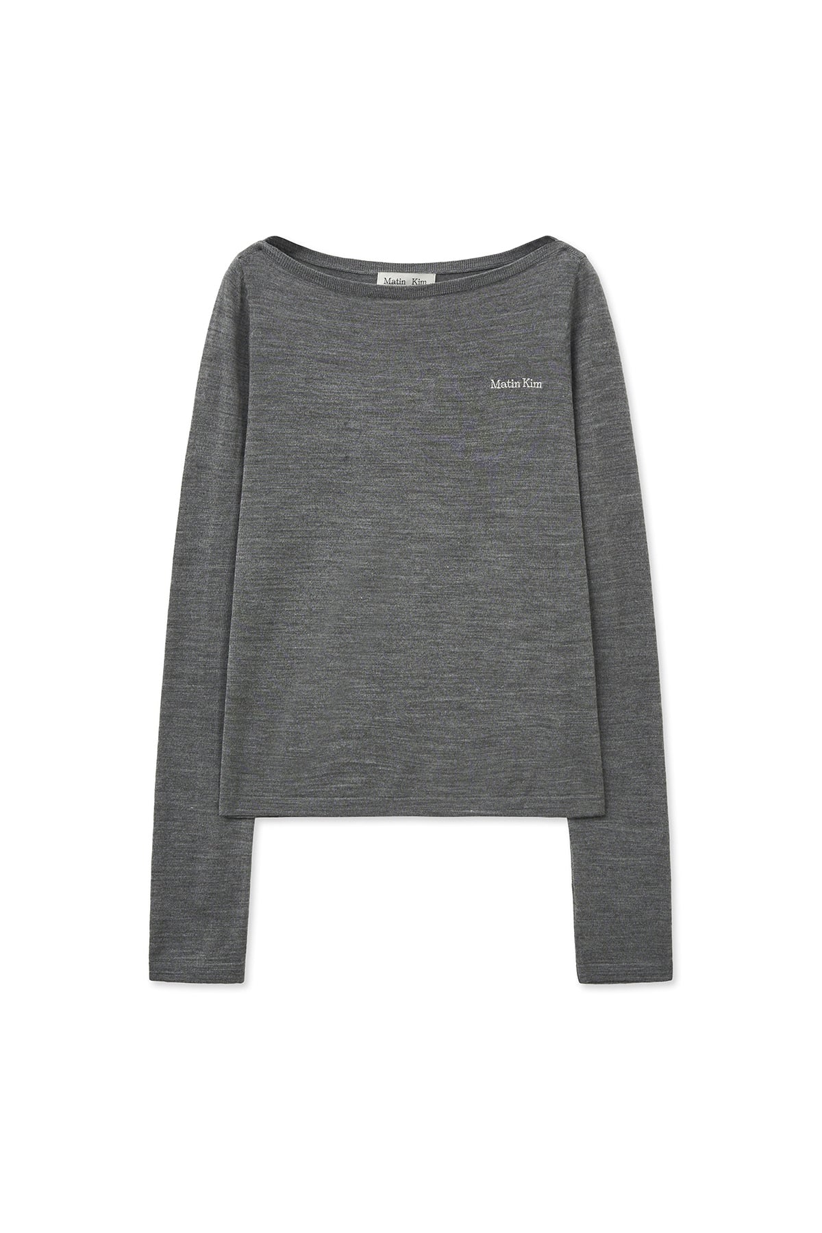 [matinkim] ESSENTIAL BOAT NECK KNIT TOP IN GREY