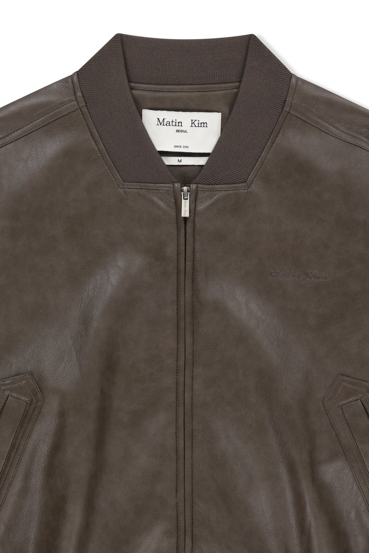 Matinkim Faux Leather Rib Collar Blouson For Women IN Brown