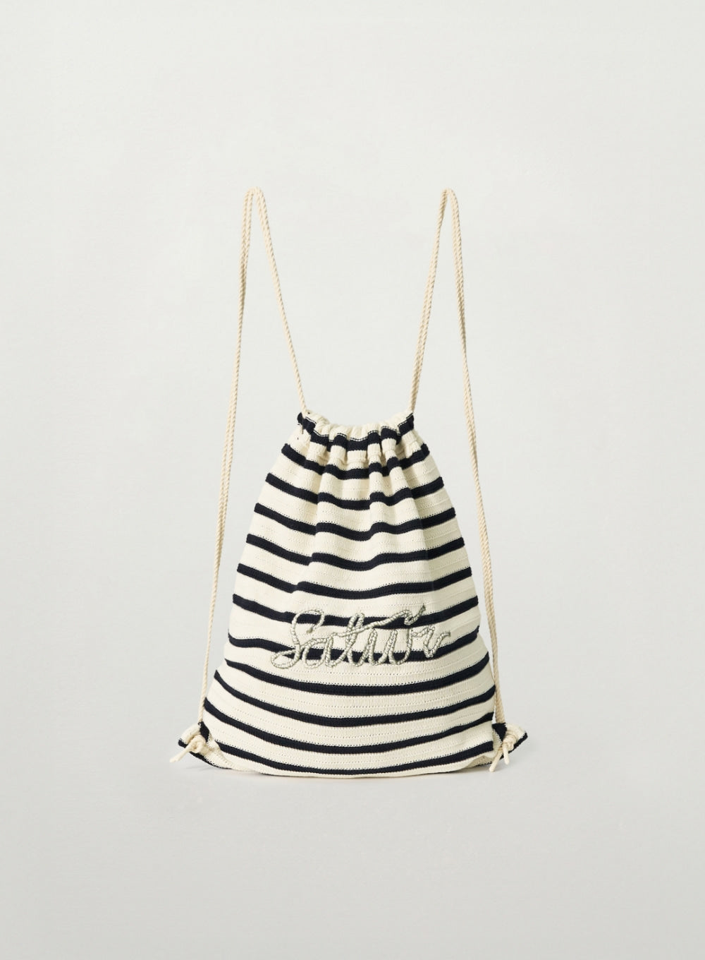 Satur Knit Stripe String Backpack - Cream