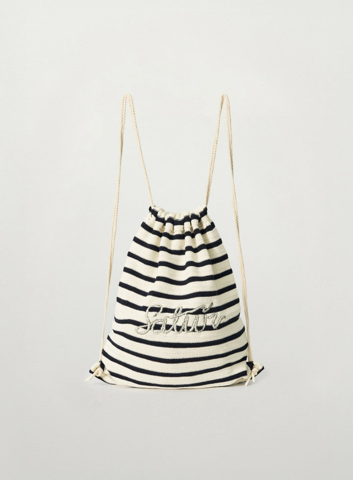 Satur Knit Stripe String Backpack - Cream