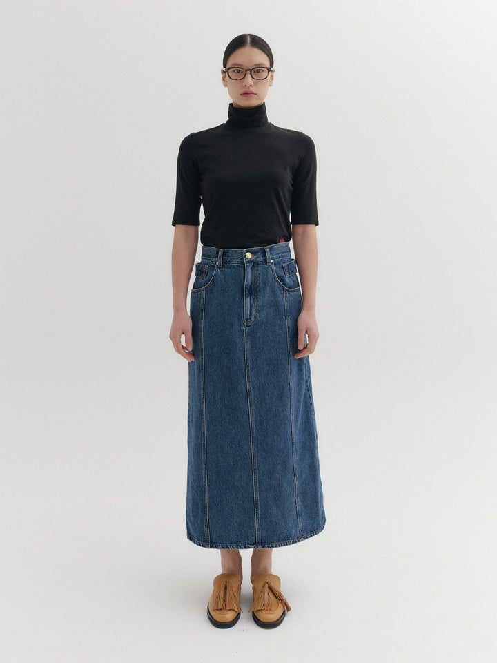 EENK A-Line Denim Skirt - Denim Blue