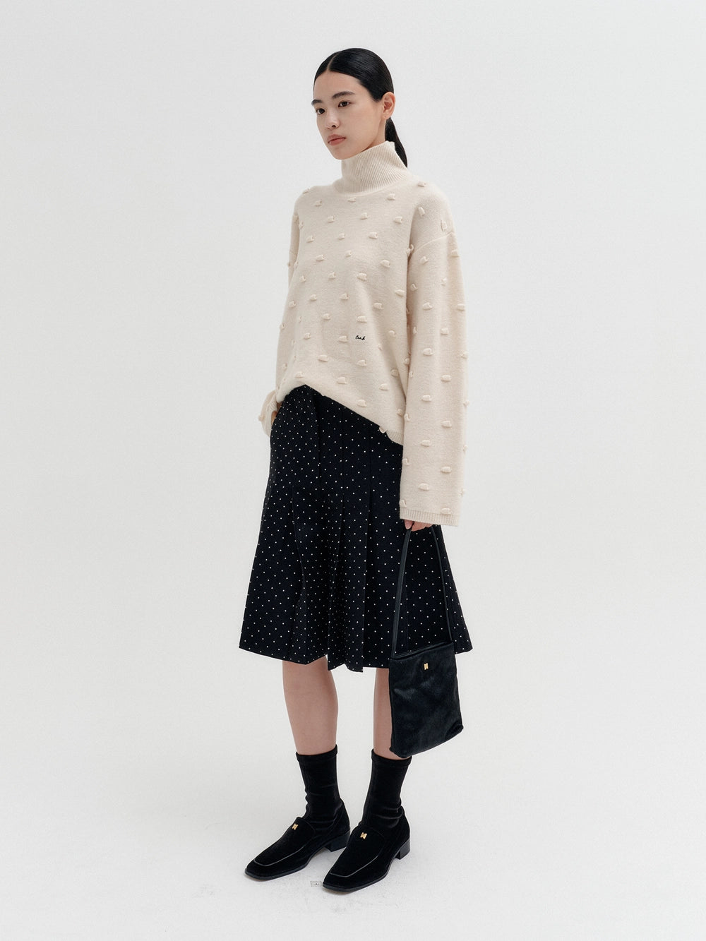 EENK Bubble Knitwear High Neck Top - Ivory