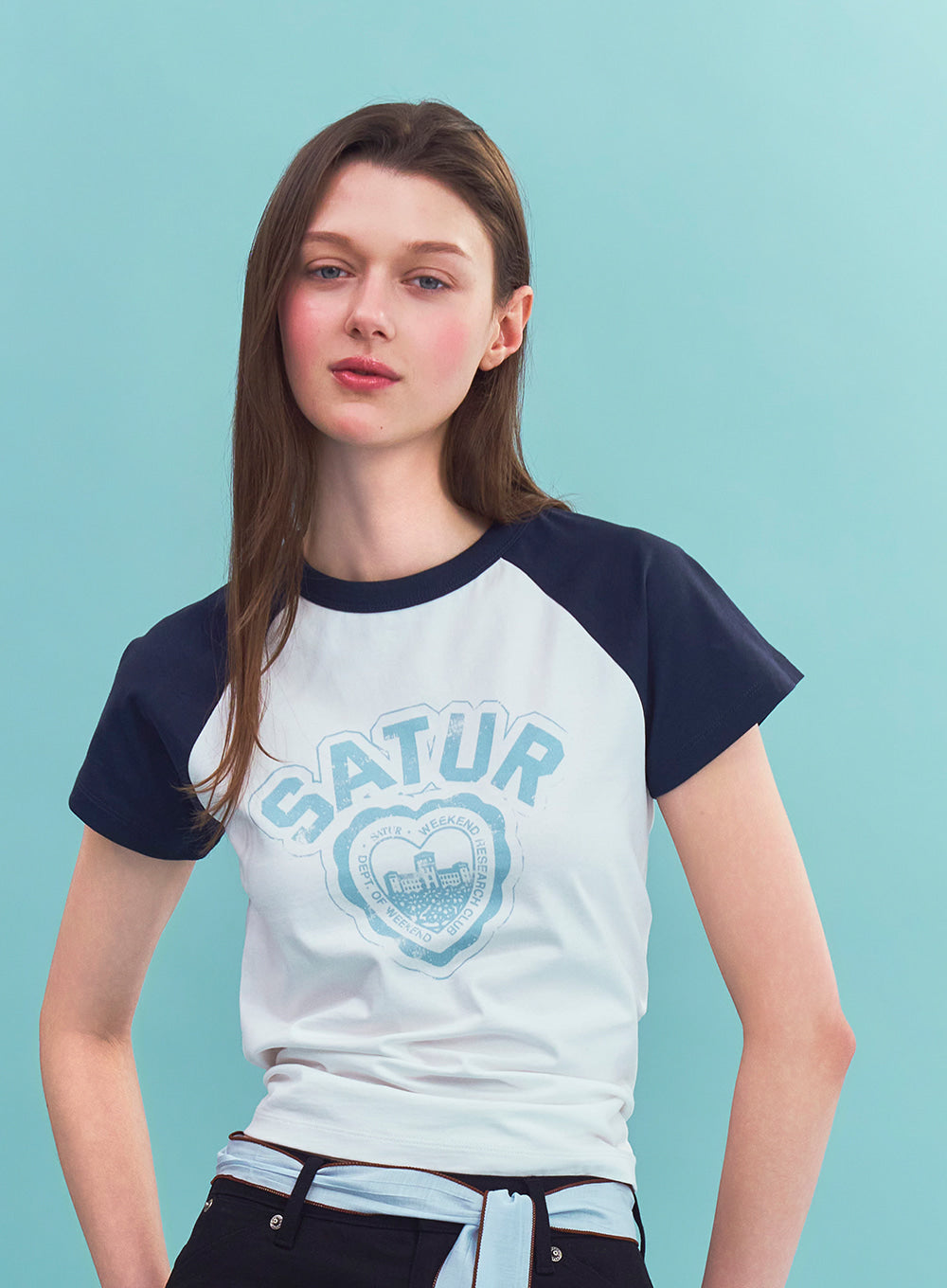 Satur (W) Heart Graphic Raglan T-Shirt - White