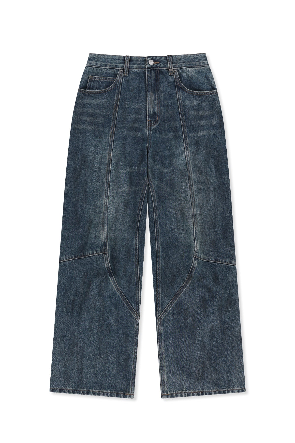 Matinkim Curved Seam Straight Denim Pants IN Blue