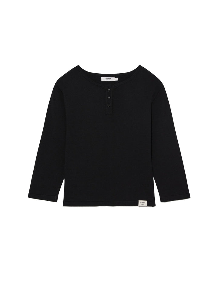 GLOWNY 3/4 Button Fly Knit Tee (Black)