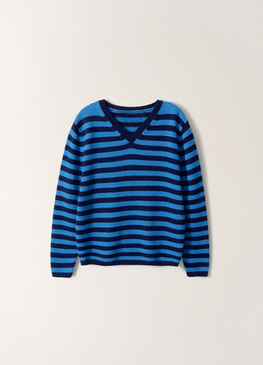 Nothing Written Molly V-Neck Pullover (Ocean Stripe)