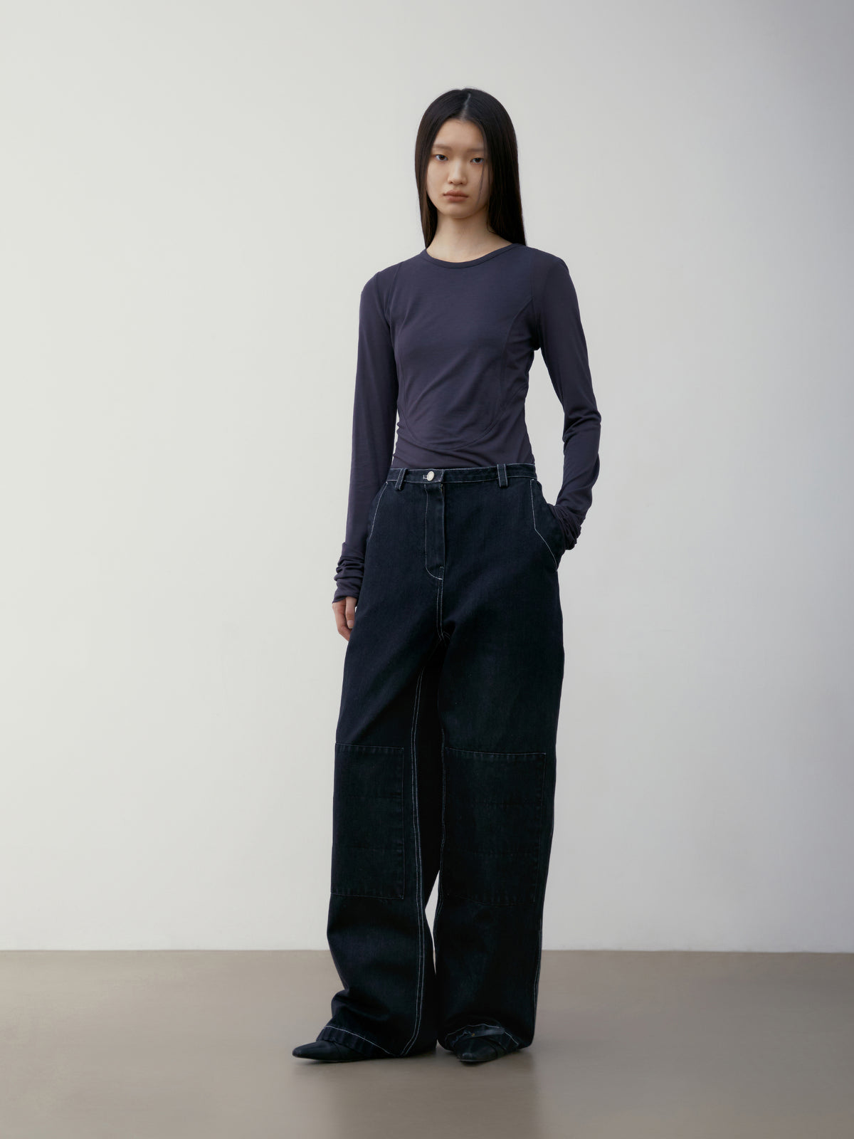 Low Classic Knee-Patch Denim Pants Black